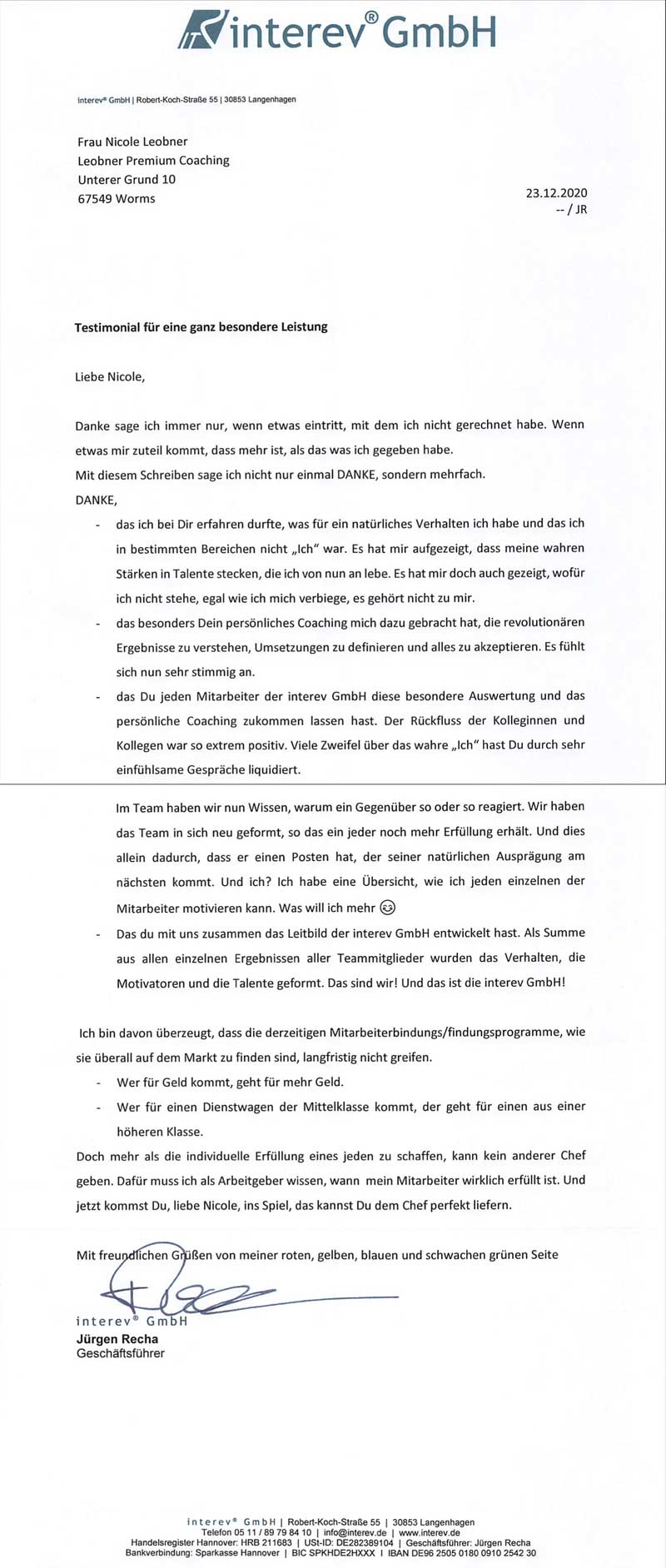 Klicken für eine größere Darstellung Testimonial von Jürgen Recha